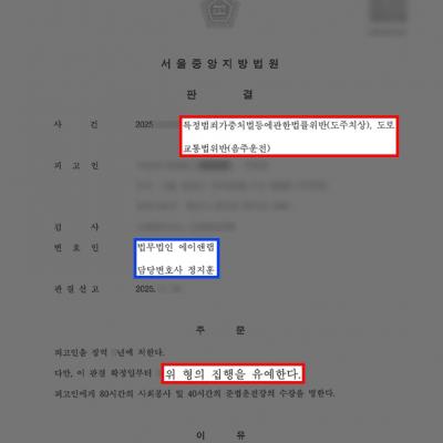 실형 위험 높은 음주운전 재범+도주치상, 변호인 조력으로 집행유예 판결