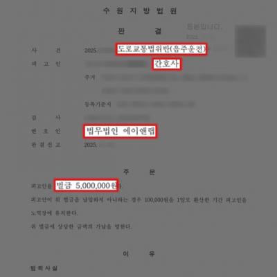 간호사 음주운전, 벌금형 선처로 면허 박탈 방어 성공